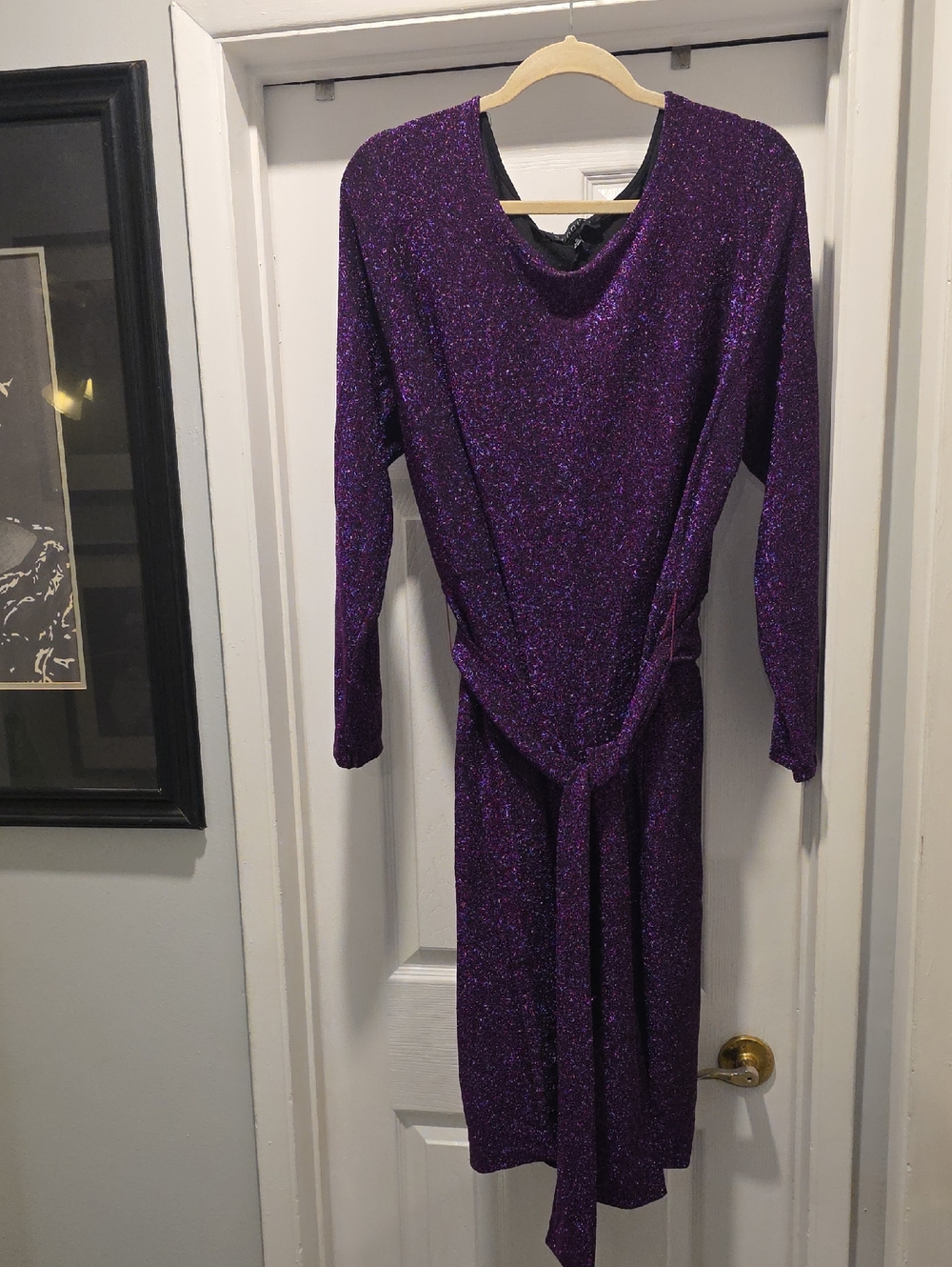 Eloquii Purple Sparkle Long Sleeve Tie-Waist Dress
